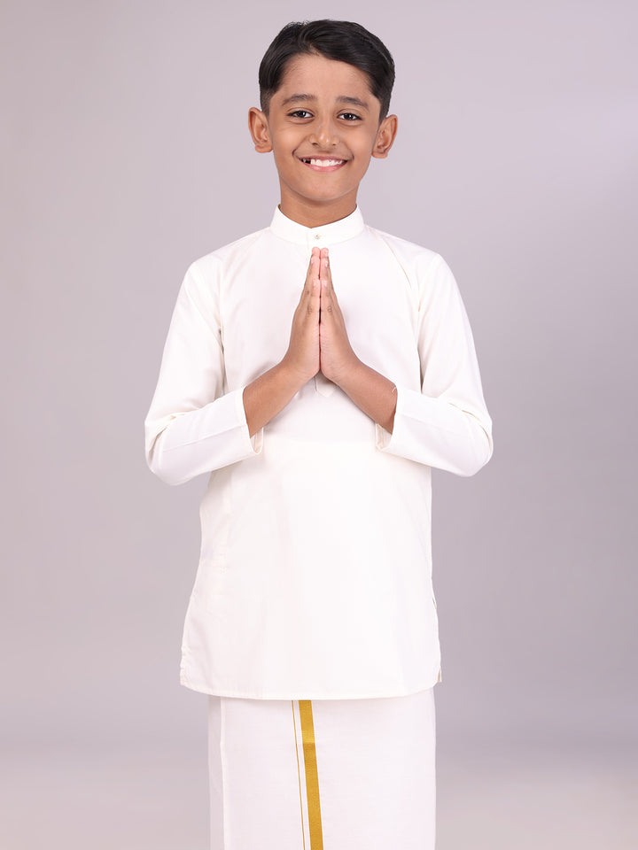 Boys Cotton Cream Full Sleeves Kurta Hilarious Boy