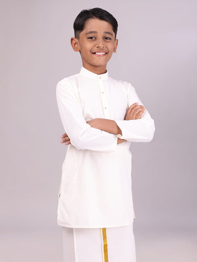 Cotton Cream Full Sleeves Kurta side pose