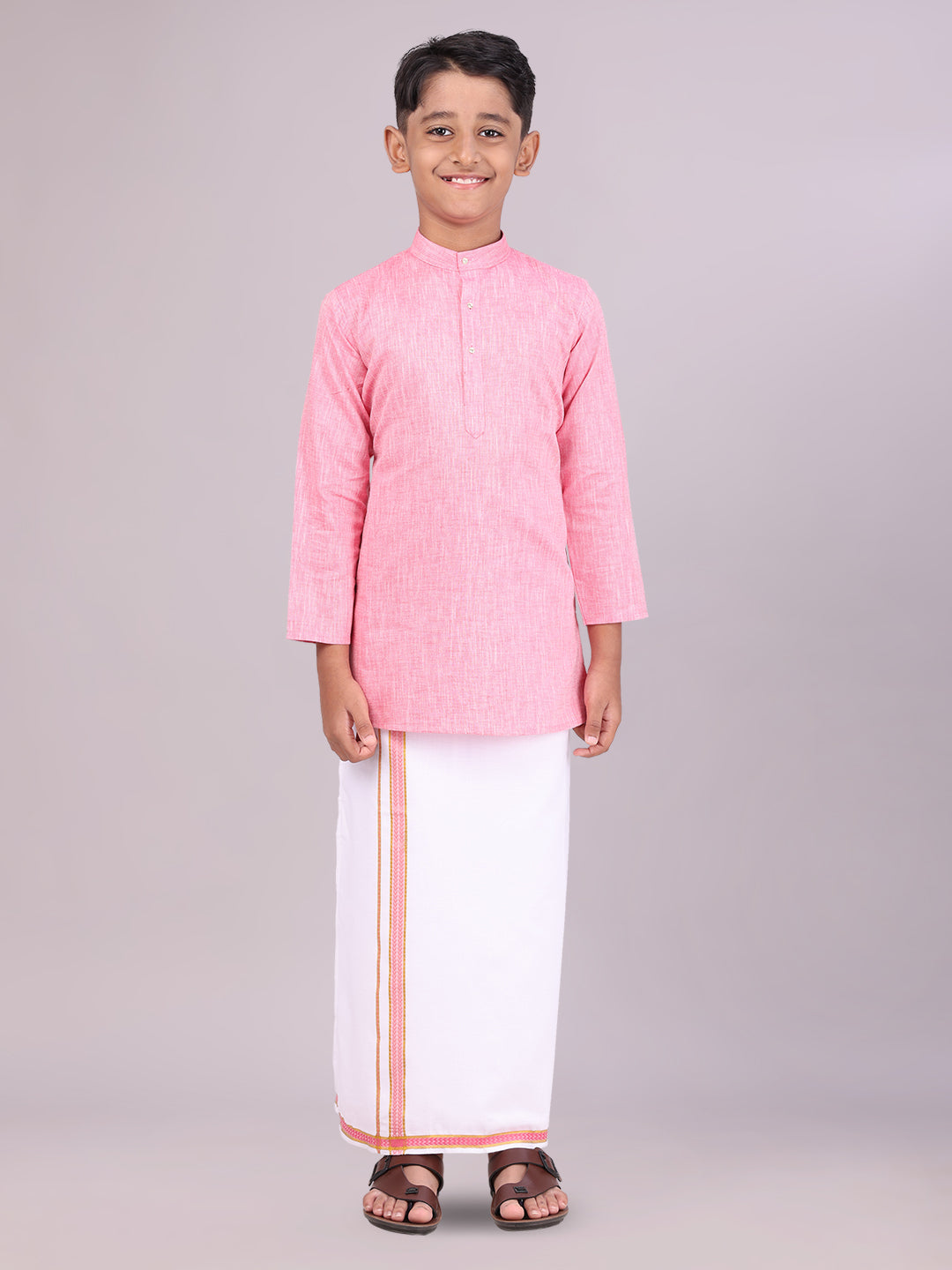 Boys Cotton Pink Kurta with Matching Border Dhoti Combo Honest Boy