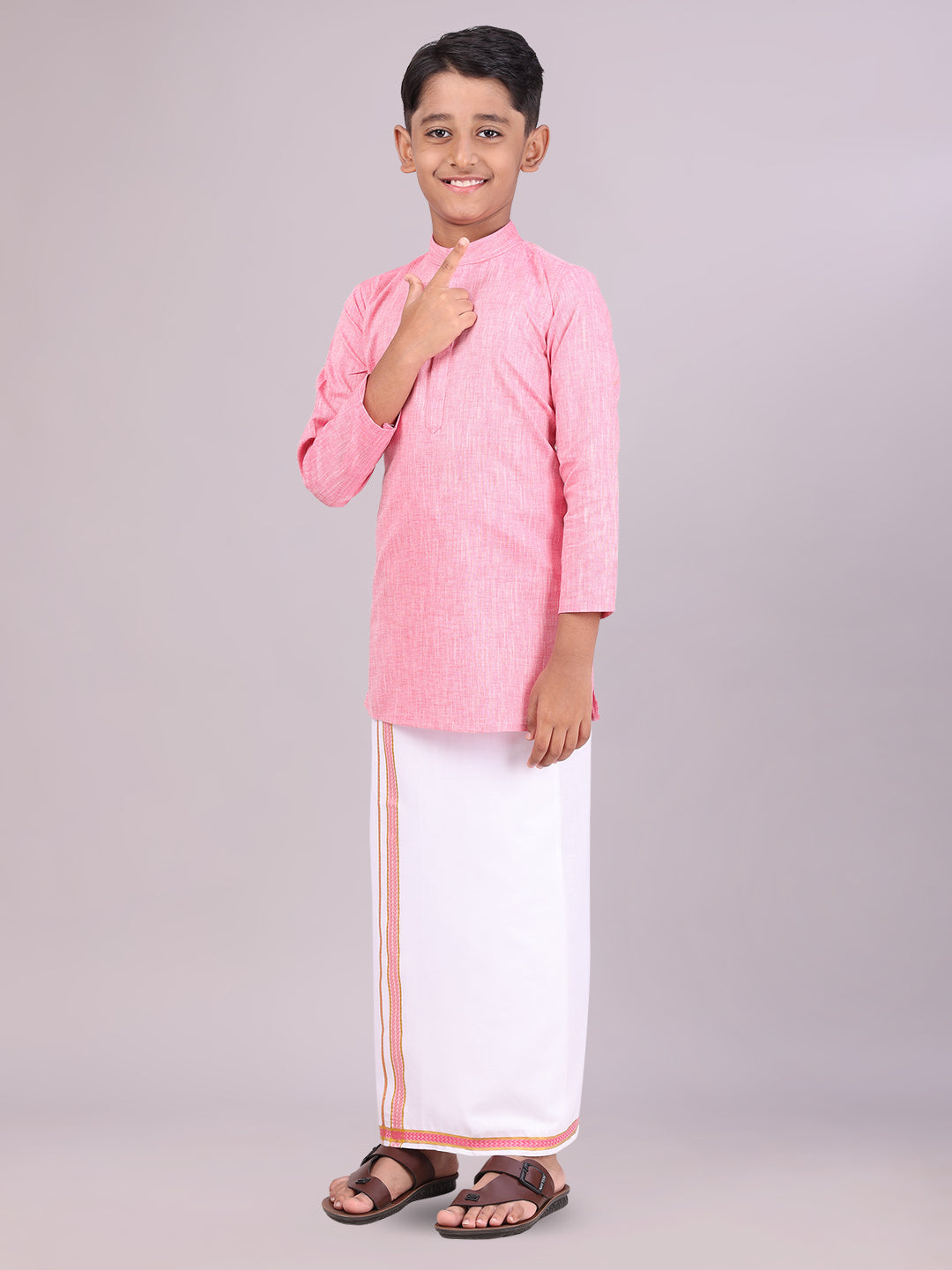 Father & Son Pink Men Shirt Dhoti Set with Kids Kurta Dhoti Set Combo