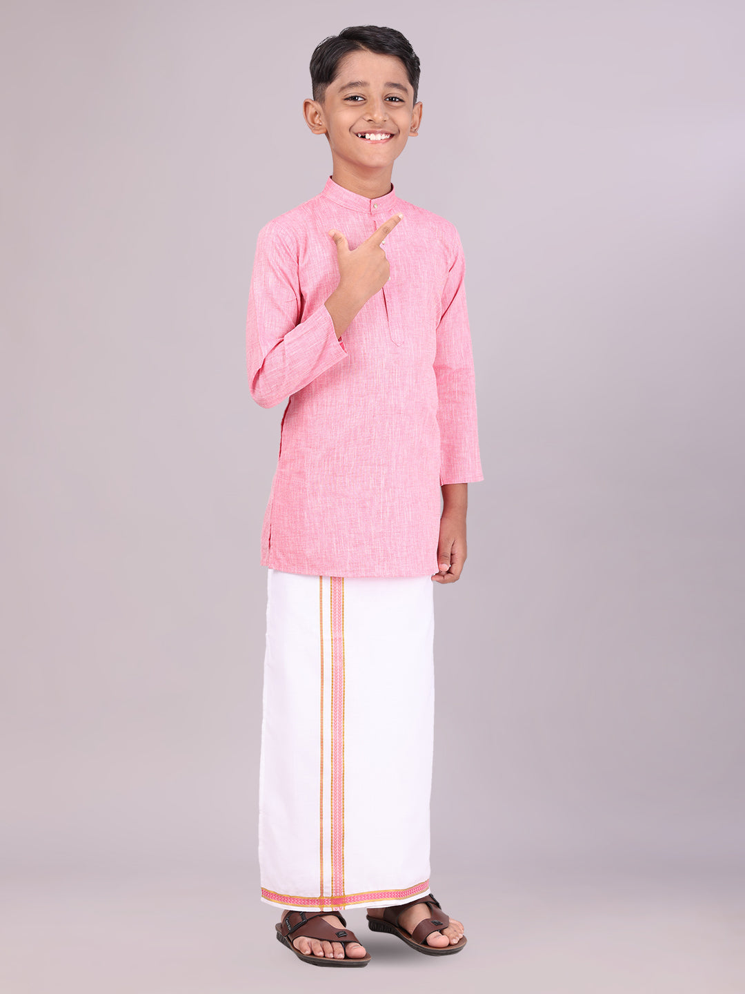 Father & Son Pink Men Shirt Dhoti Set with Kids Kurta Dhoti Set Combo