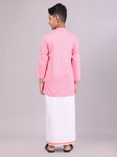 Boys Cotton Pink Kurta with Matching Border Dhoti Combo Honest Boy