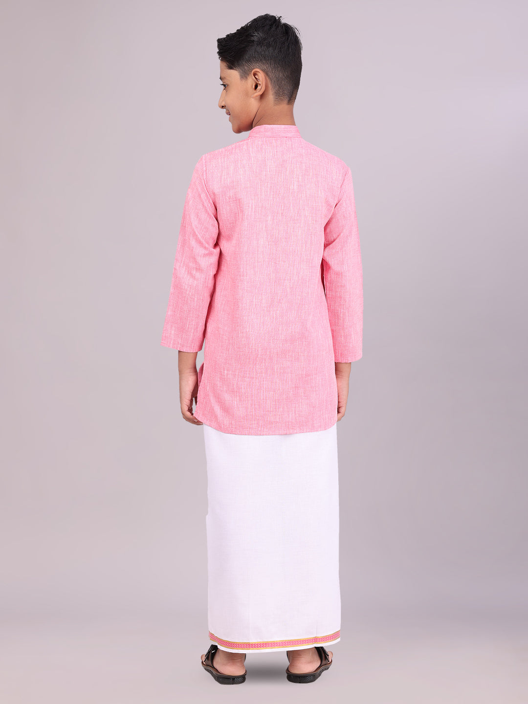 Father & Son Pink Men Shirt Dhoti Set with Kids Kurta Dhoti Set Combo