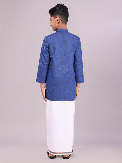 Boys Cotton Navy Kurta with Matching Border Dhoti Combo Honest Boy