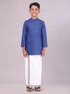 Boys Cotton Dark Blue Kurta with Matching Border Dhoti Combo Honest Boy