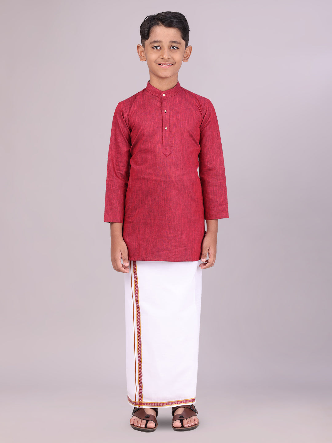 Boys Cotton Maroon Kurta with Matching Border Dhoti Combo Honest Boy