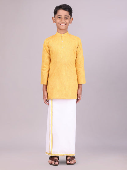 Boys Cotton Mustard Kurta with Matching Border Dhoti Combo