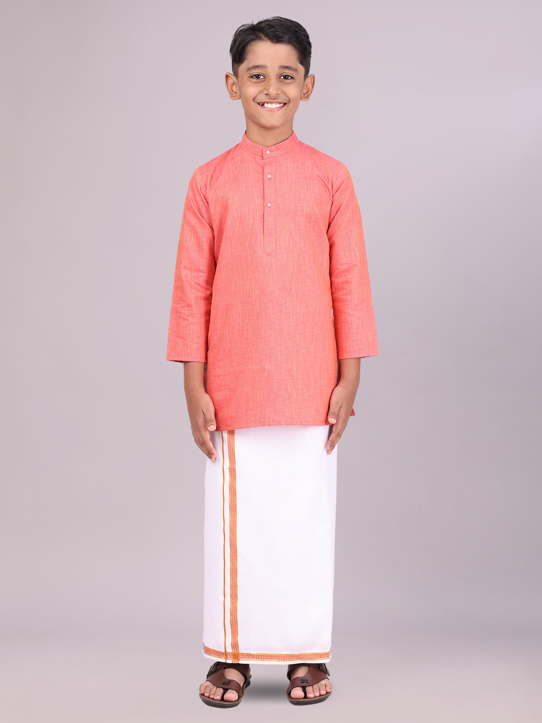 Boys Cotton Brick Kurta with Matching Border Dhoti Combo Honest Boy