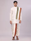 Mens Art Silk Cream Kurta Readymade Panchakacham Towel Mayilkhan Jari Border Combo Dhyanam
