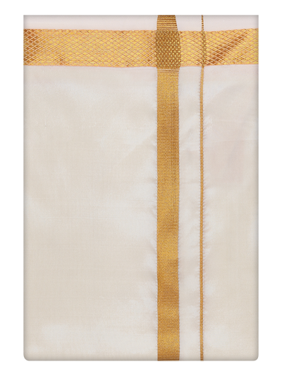 Men's Art Silk Wedding Cream Dhoti- Boopalan Cream