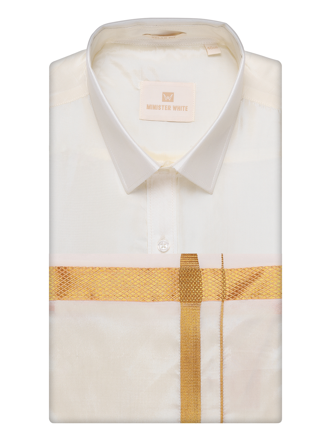 Mens Art Silk Wedding Cream Shirt, Dhoti, Nerial with Belt Combo - Boopalan Cream