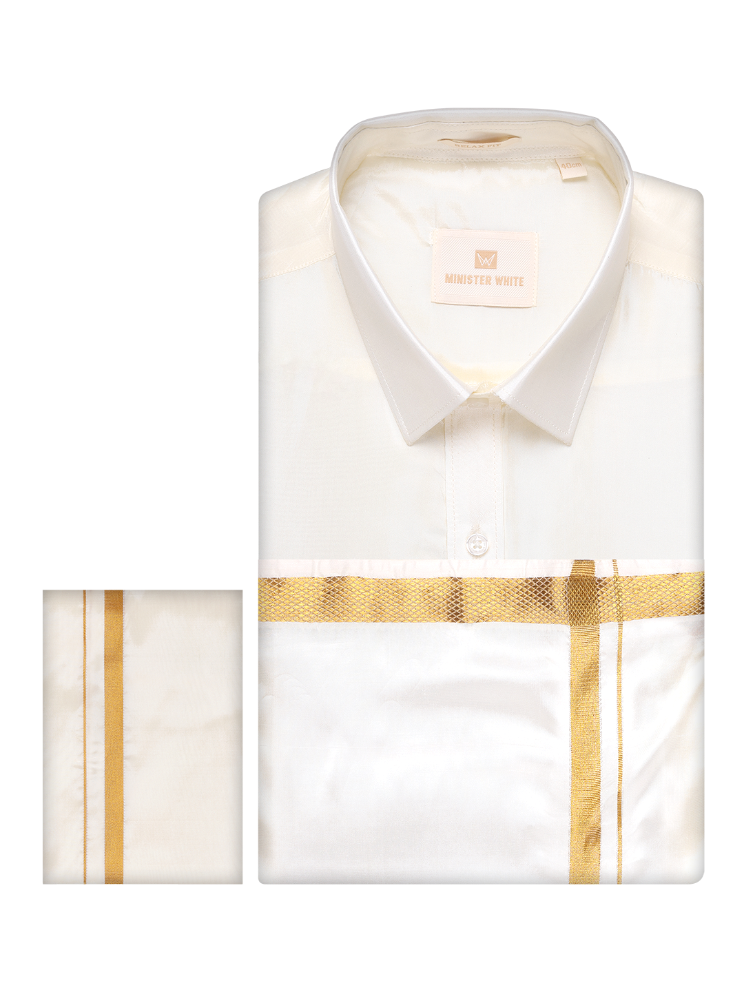 Men's Art Silk Wedding Cream Shirt, Dhoti, Nerial with Belt Combo - Boopalan Cream