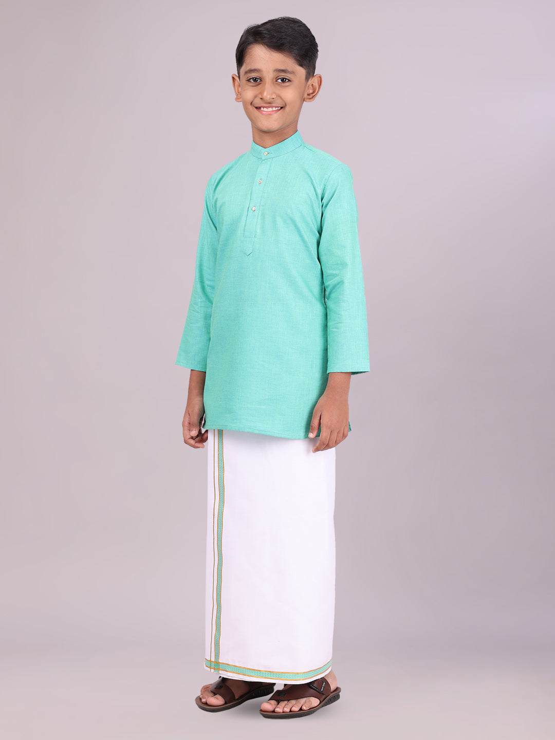 Boys Cotton Mint Blue Kurta with Matching Border Dhoti Combo Honest Boy