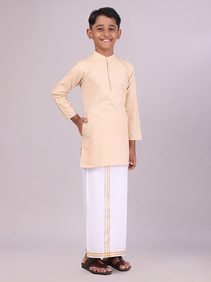 Boys Cotton Sandal Kurta with Matching Border Dhoti Combo side pose