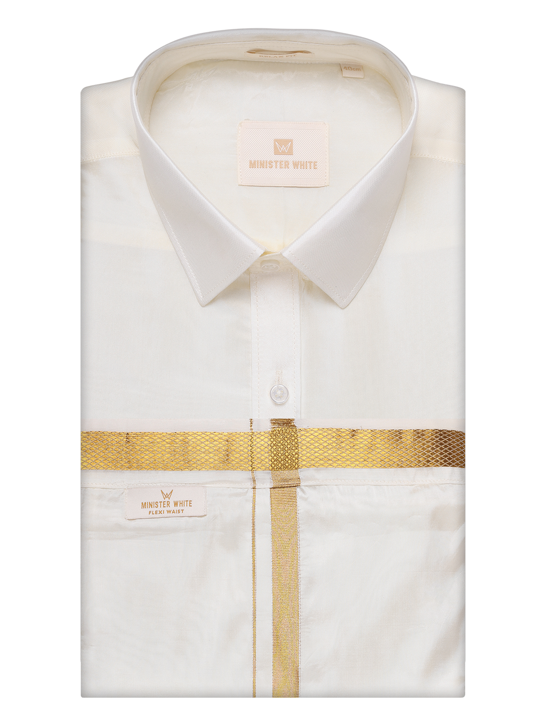 Mens Art Silk Cream Wedding Shirt with Flexi Dhoti and Nerial - Blessing Cream