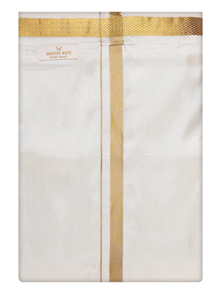 Men's Art Silk Cream Wedding Flexi Dhoti - Blessing Cream 