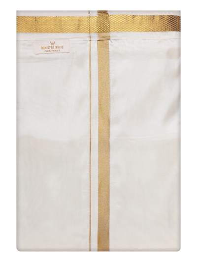 Mens Art Silk Cream Wedding Shirt with Flexi Dhoti and Nerial - Blessing Cream