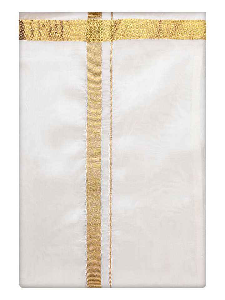 Men's Art Silk Cream Wedding Flexi Dhoti - Blessing Cream 