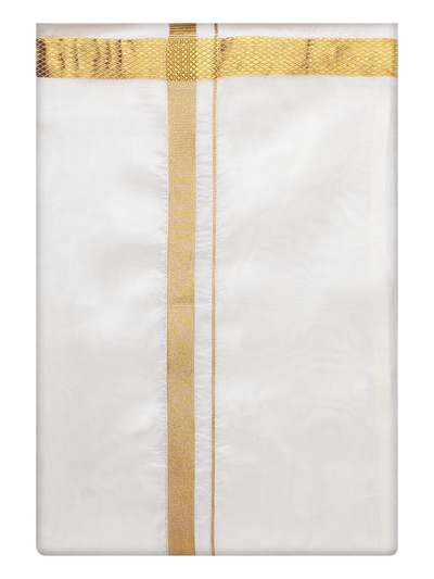 Mens Art Silk Cream Wedding Shirt with Flexi Dhoti and Nerial - Blessing Cream