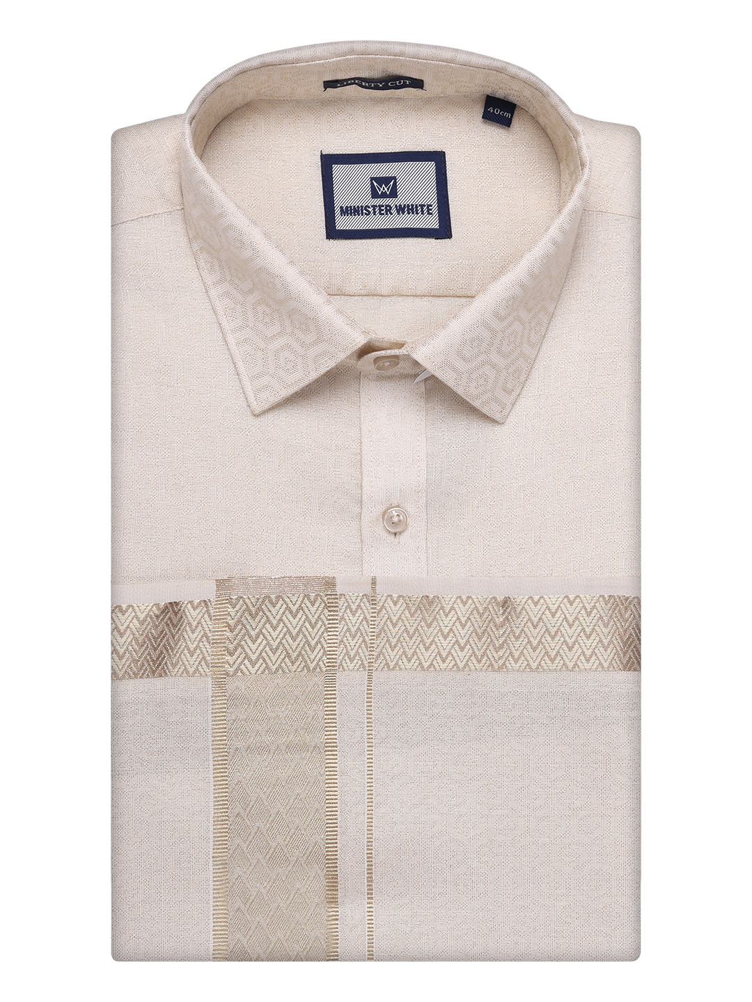 Mens Beige Tissue Jacquard Shirt with Matching Dhoti Combo Zeebra