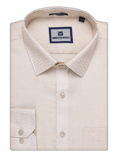 Mens Beige Tissue Jacquard Shirt with Matching Dhoti Combo Zeebra