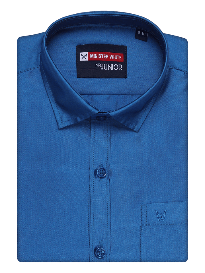 Boys Dupion Satin Blue Colour Half Sleeves Shirt Happy Boy by Minister White