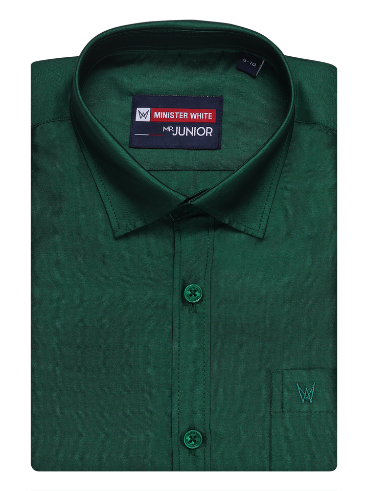 Boys Dupion Satin Green Colour Half Sleeves Shirt Happy Boy by Minister White