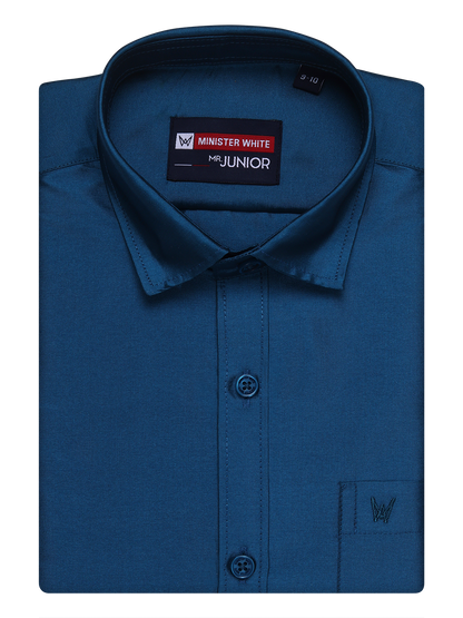 Boys Dupion Satin Dark Blue Colour Half Sleeves Shirt Happy Boy by Minister White