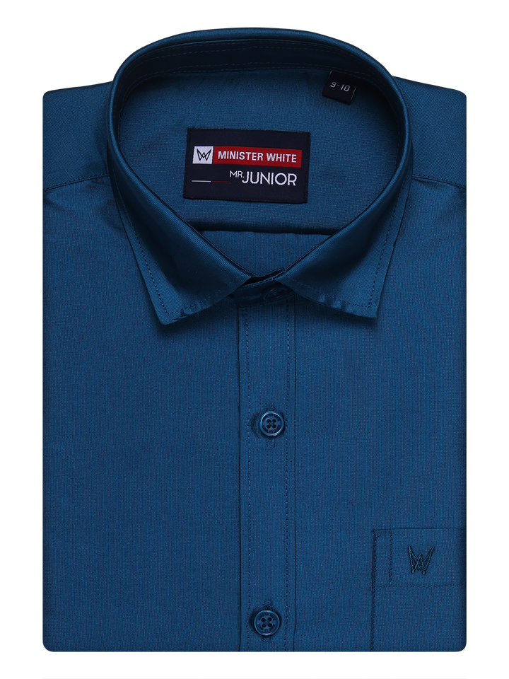 Boys Dupion Satin Dark Blue Colour Half Sleeves Shirt Happy Boy by Minister White