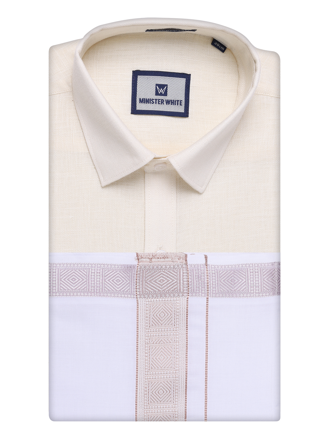 Mens Cream Shirt with Matching jacquard Weave Border Dhoti Combo Marsh