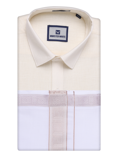 Mens Cream Shirt with Matching jacquard Weave Border Dhoti Combo Marsh