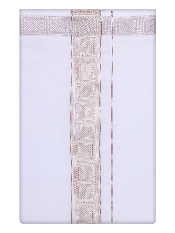 Mens White Dhoti with jacquard Weave Border 