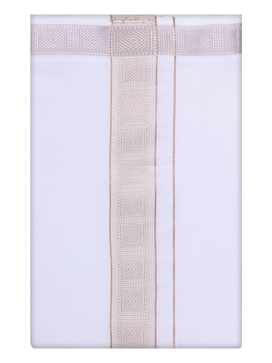 Mens White Dhoti with jacquard Weave Border 