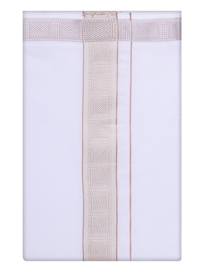 Mens White Dhoti with jacquard Weave Border 