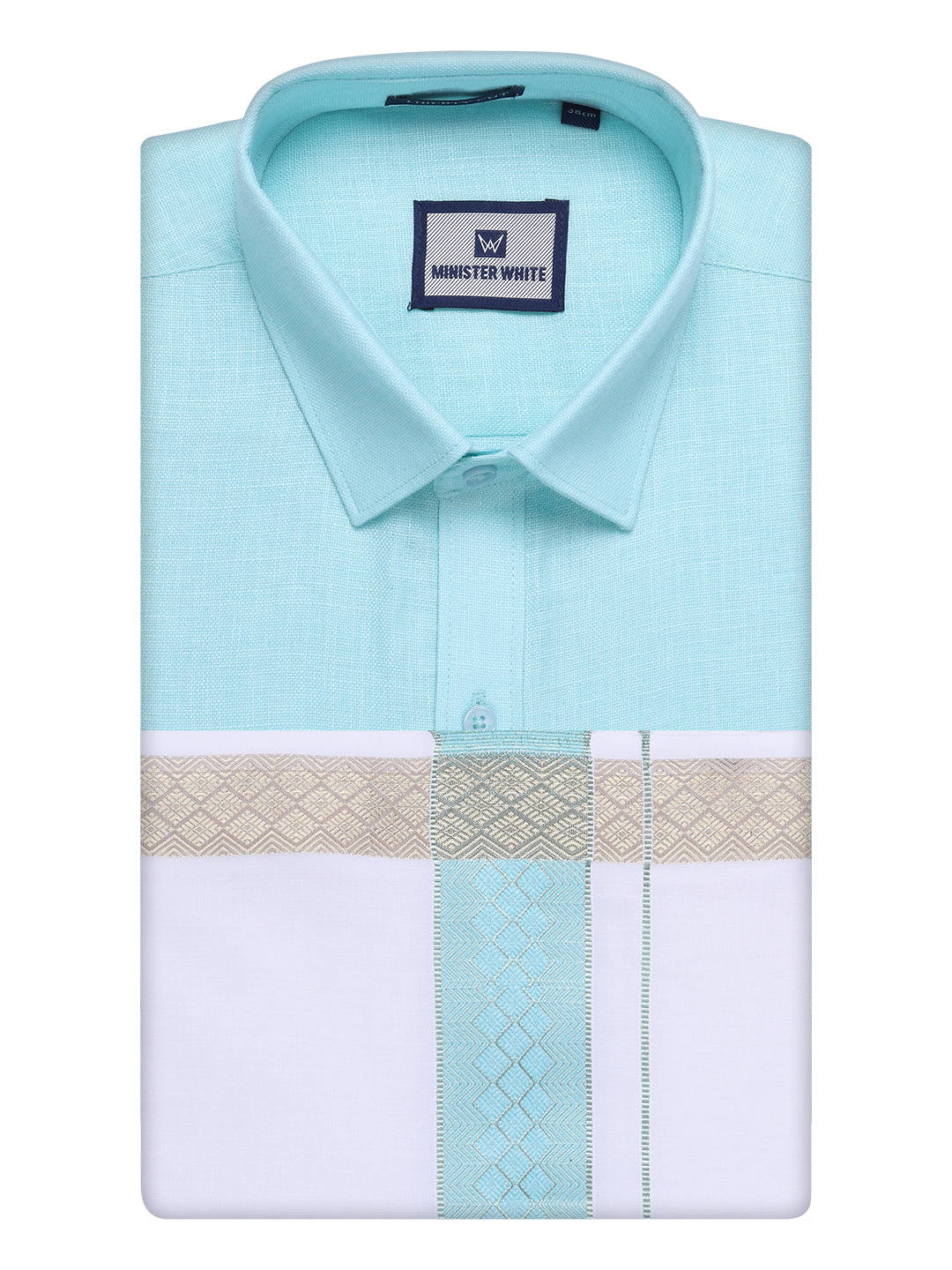 Mens Sea Green Shirt with Matching jacquard Weave Border Dhoti Combo Marsh