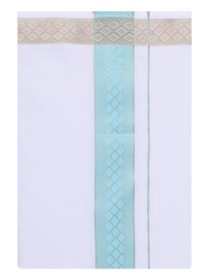 Mens Sea Green jacquard Weave Border Dhoti
