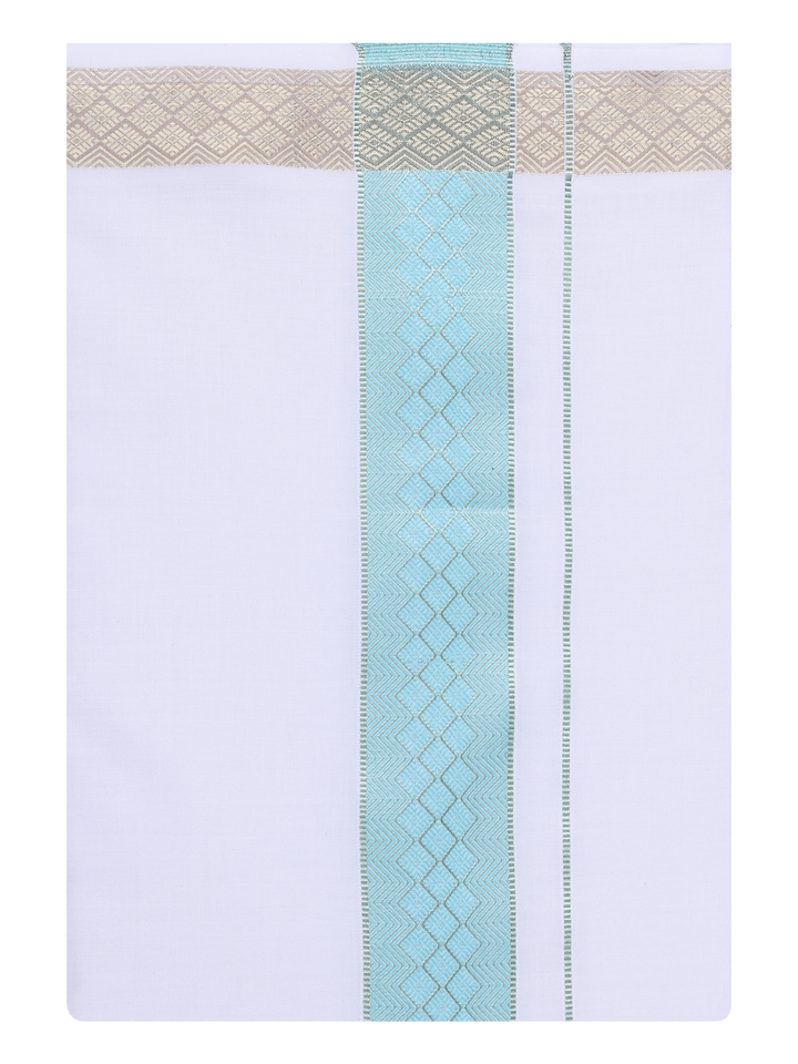 Mens Sea Green jacquard Weave Border Dhoti