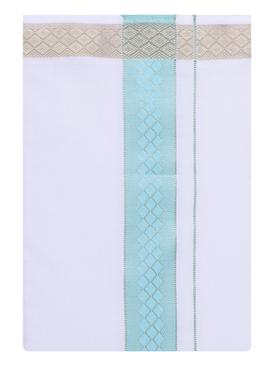 Mens Sea Green jacquard Weave Border Dhoti