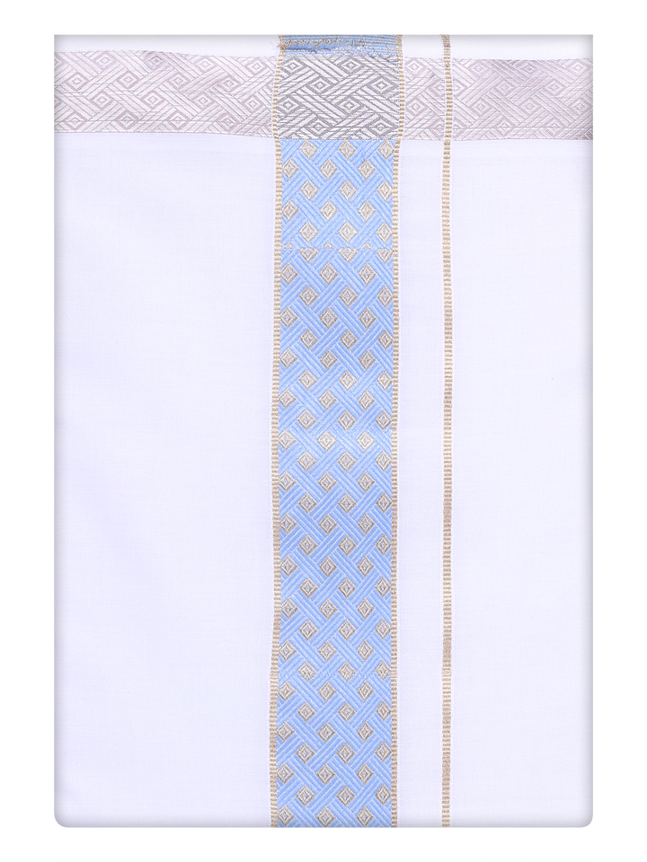 Mens Sky Blue jacquard Weave Border Dhoti 