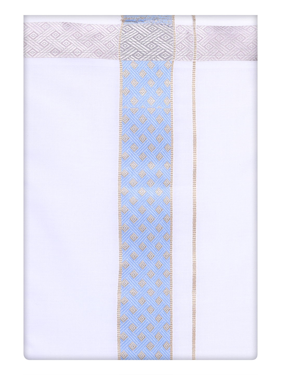 Mens Sky Blue jacquard Weave Border Dhoti 