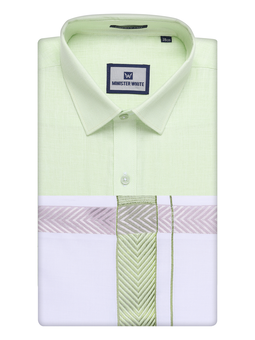 Mens Pastel Green Shirt with Matching jacquard Weave Border Dhoti Combo Marsh