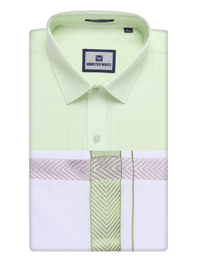 Mens Pastel Green Shirt with Matching jacquard Weave Border Dhoti Combo Marsh