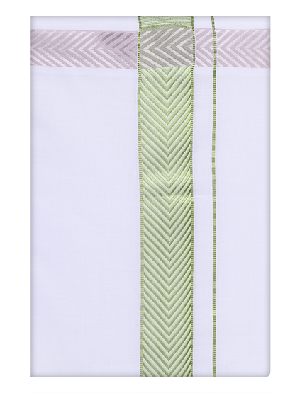 Mens White Dhoti with jacquard Weave Pastel Green Border