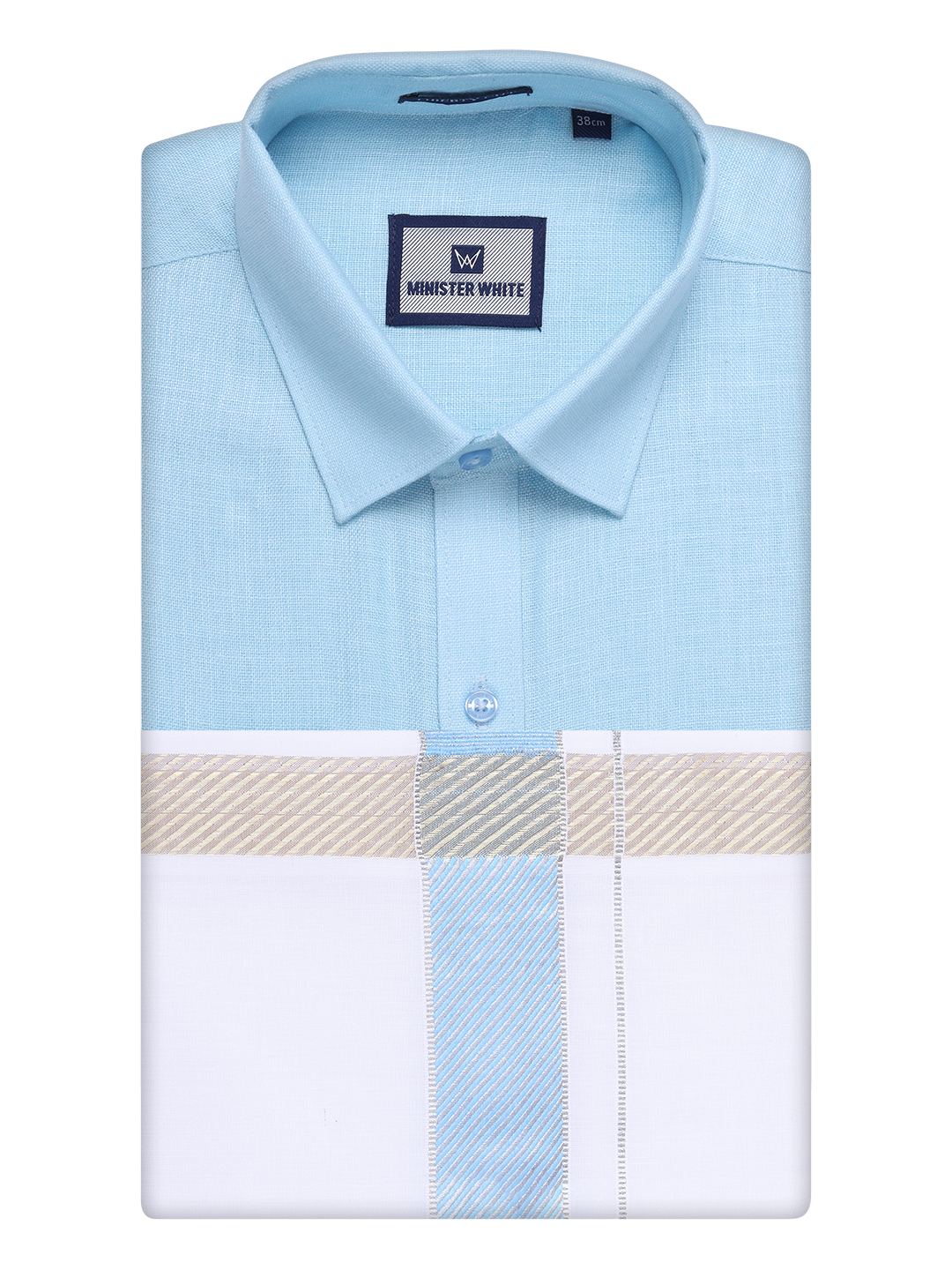 Mens Light Blue Shirt with Matching jacquard Weave Border Dhoti Combo Marsh