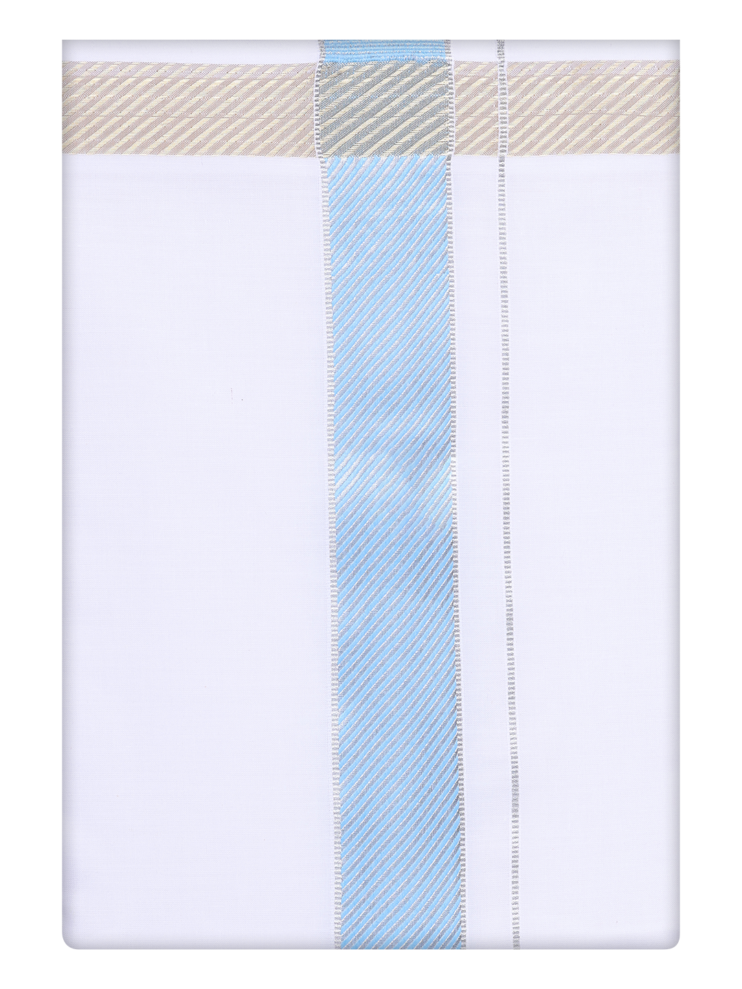 Mens White Dhoti with jacquard Weave Light Blue Border