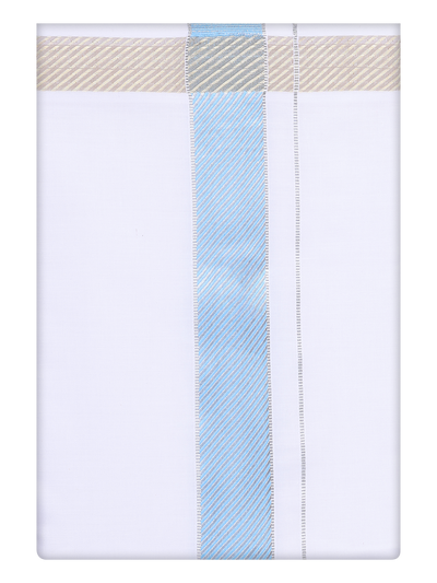 Mens White Dhoti with jacquard Weave Light Blue Border