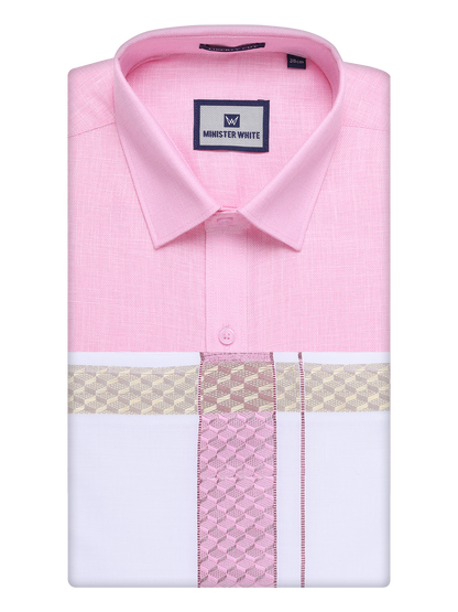 Mens Pink Shirt with Matching jacquard Weave Border Dhoti Combo Marsh