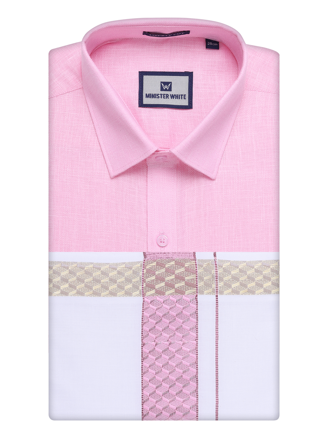 Mens Pink Shirt with Matching jacquard Weave Border Dhoti Combo Marsh