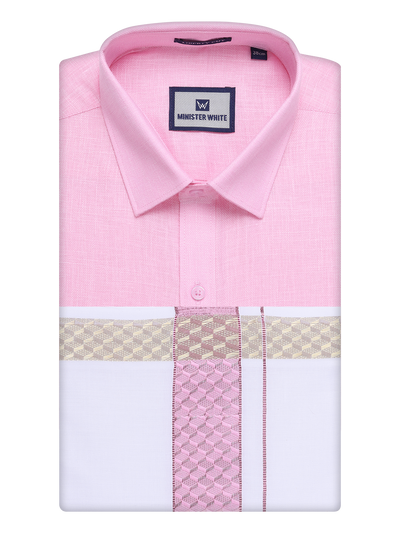 Mens Pink Shirt with Matching jacquard Weave Border Dhoti Combo Marsh