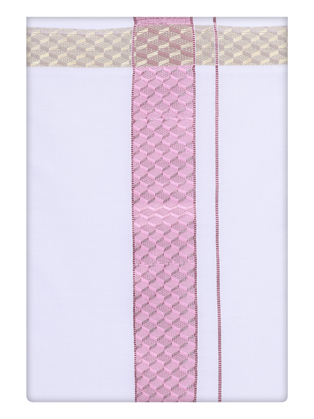 Mens White Dhoti with jacquard Weave Pink Border